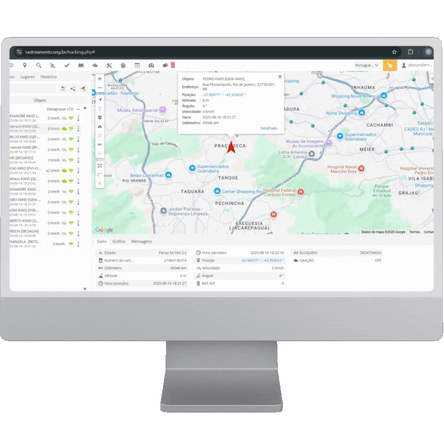 Demonstração do sistema de rastreamento